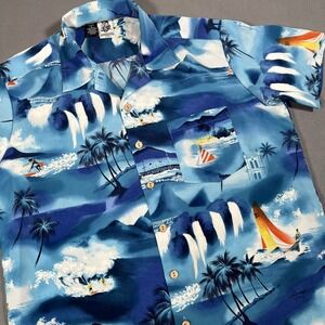 Kennington Shirt Mens L‎ Blue Hawaiian Camp Surfing Sailing Tropical Aloha Beach